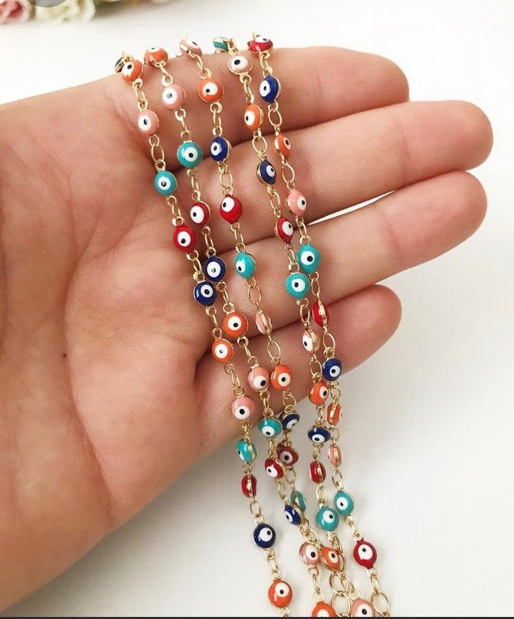 Multi-color evil eye anklet