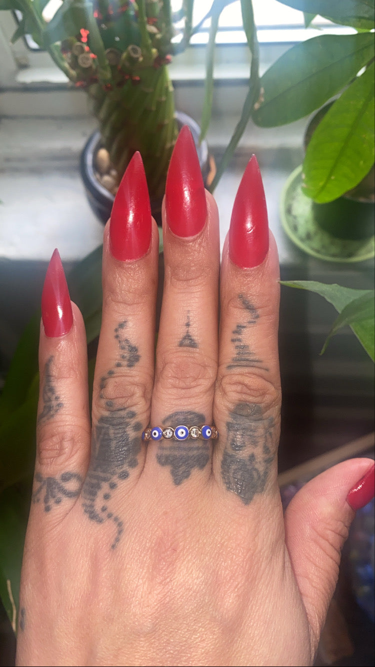 Blue evil eye all around ring