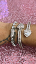 Load image into Gallery viewer, Silver crossover Heart baguette cuff bracelet

